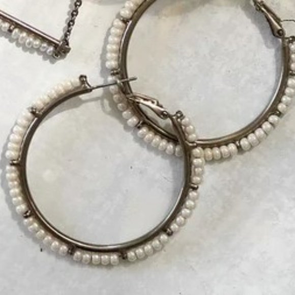 Sorrelli Elena Polished Pearl Hoop Earrings and Necklace Silver tone New RP $210 - Picture 2 of 10